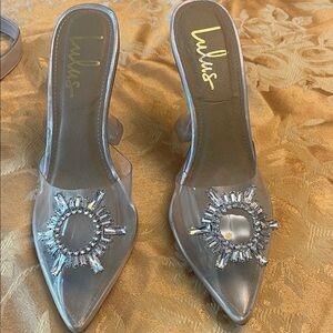 Lulu's Clear and Silver Embellished Heels
